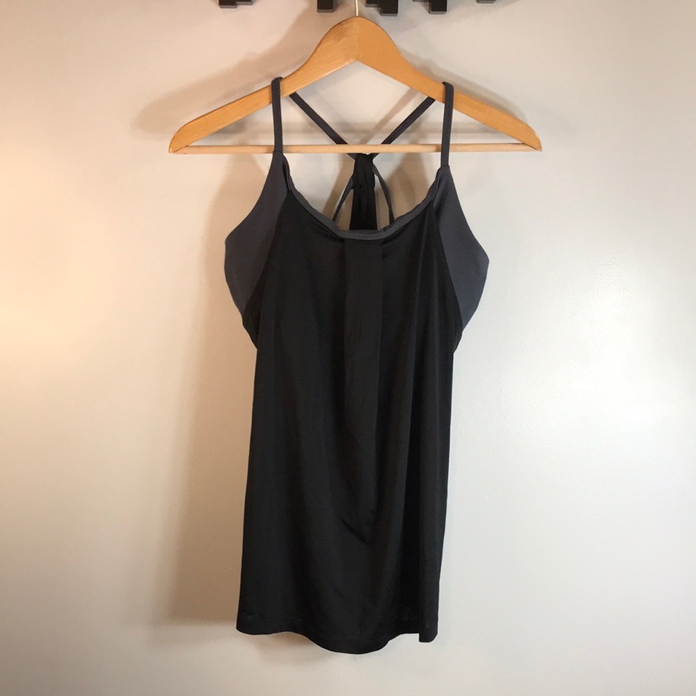 Old Navy Black Tank with Gray Contrast Built in Bra and Crisscross Back